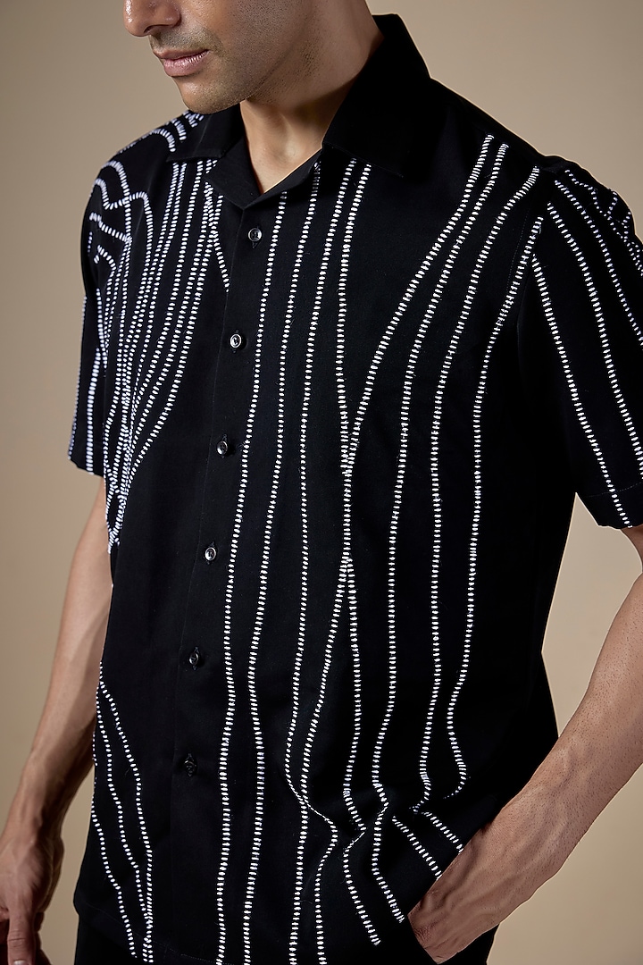 Black Lachka & Armani Fabric Party Wear Shirt by Rohit Doshi at Pernia's Pop Up Shop