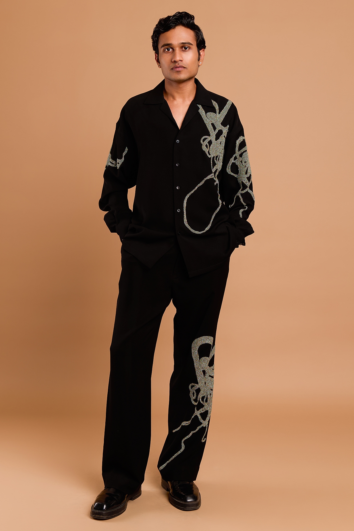 Black Lachka Fabric Handwork Party Wear Shirt by Rohit Doshi at