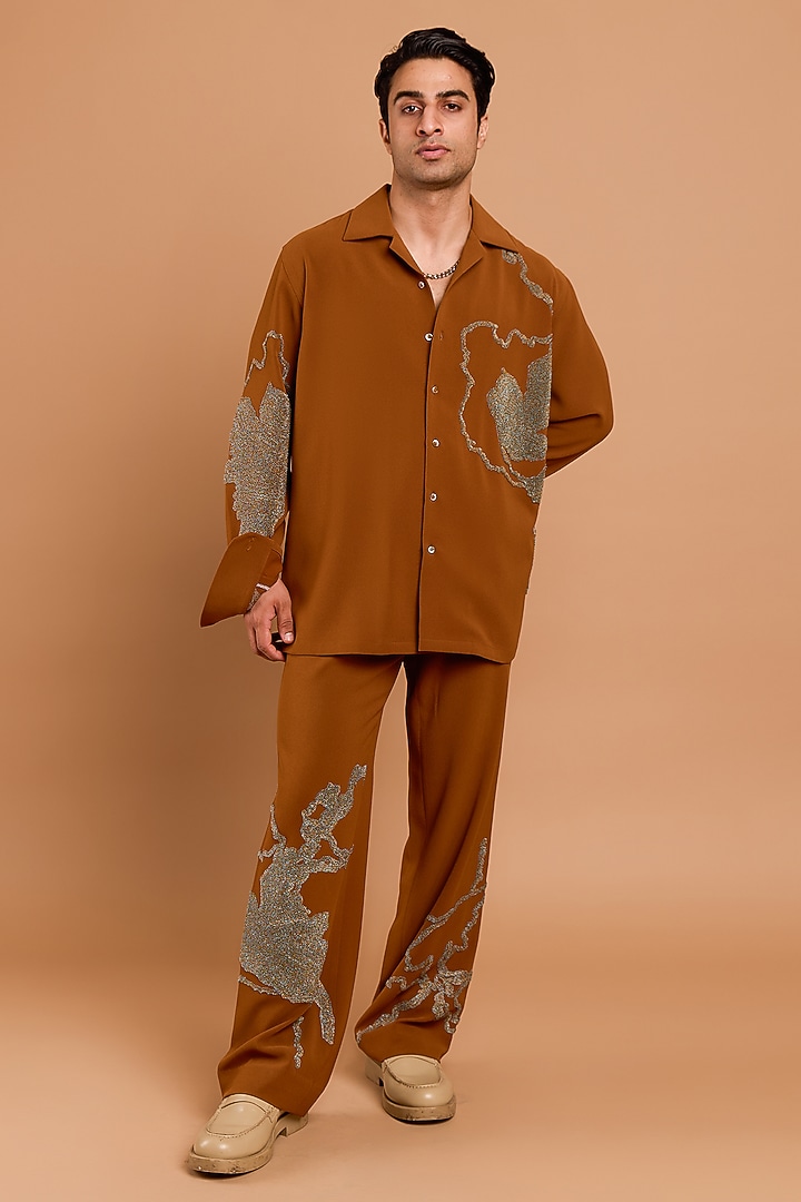 Dessert-Colored Poly Crepe Handwork Party Wear Shirt by Rohit Doshi at Pernia's Pop Up Shop
