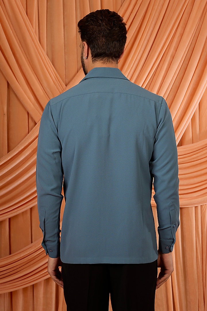 Petrol Blue Lachka & Armani Fabric Party Wear Shirt by Rohit Doshi at Pernia's Pop Up Shop