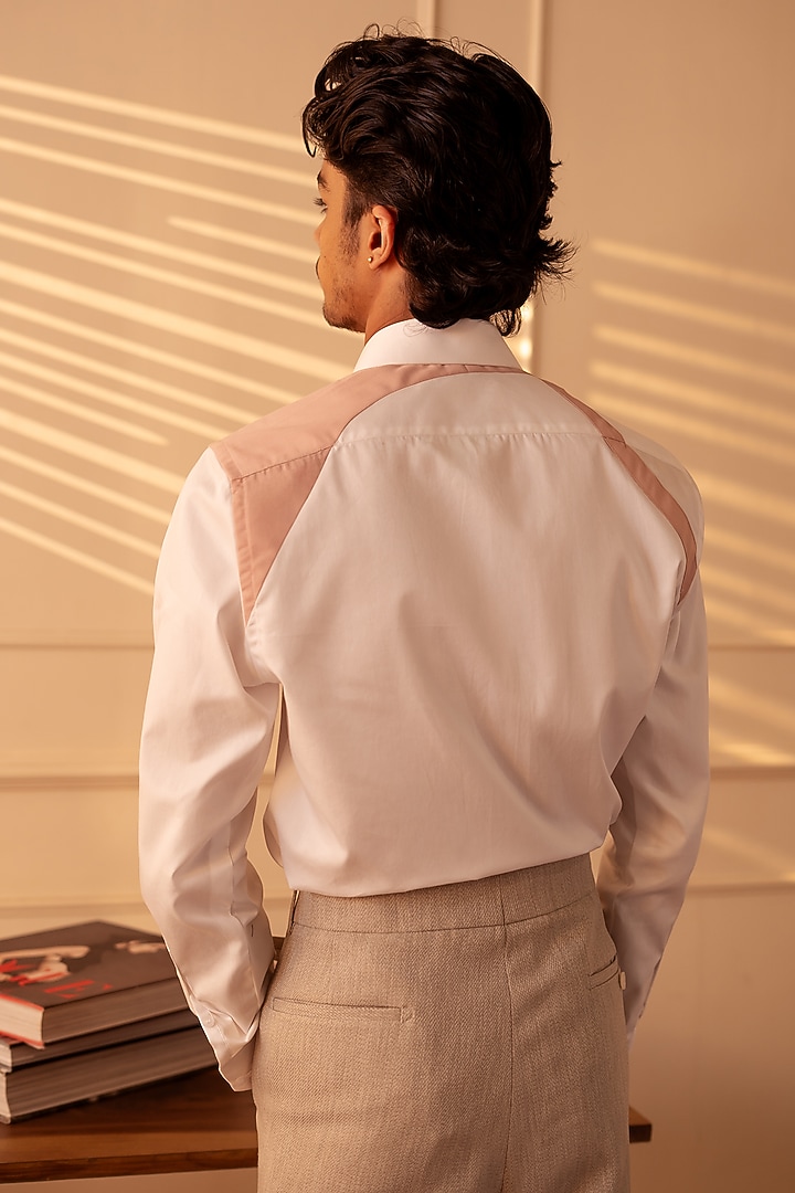 White & Pink Suiting Fabric Party Wear Shirt by Rohit Doshi at Pernia's Pop Up Shop