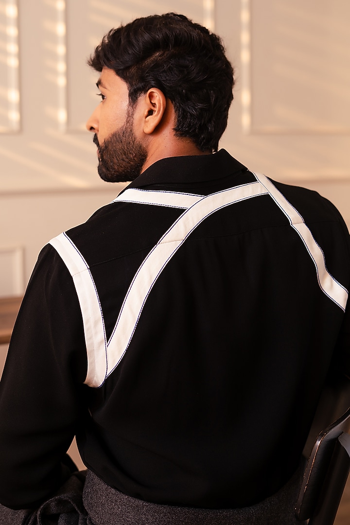 Black & White Lachka Fabric Party Wear Shirt by Rohit Doshi at Pernia's Pop Up Shop