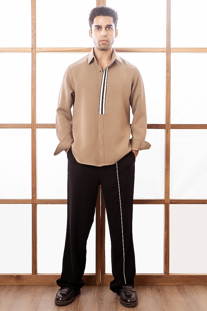 Beige Polyester Twill Party Wear Shirt by Rohit Doshi at Pernia's Pop Up Shop