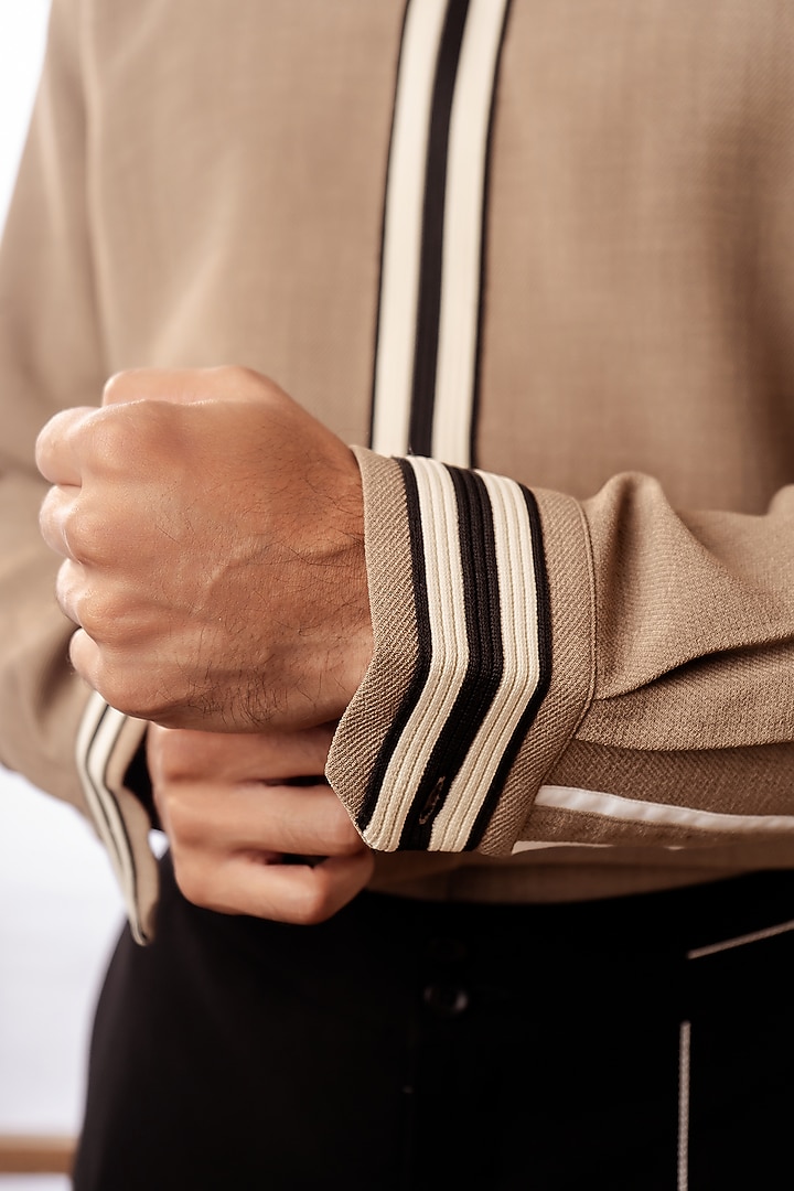 Beige Polyester Twill Party Wear Shirt by Rohit Doshi at Pernia's Pop Up Shop