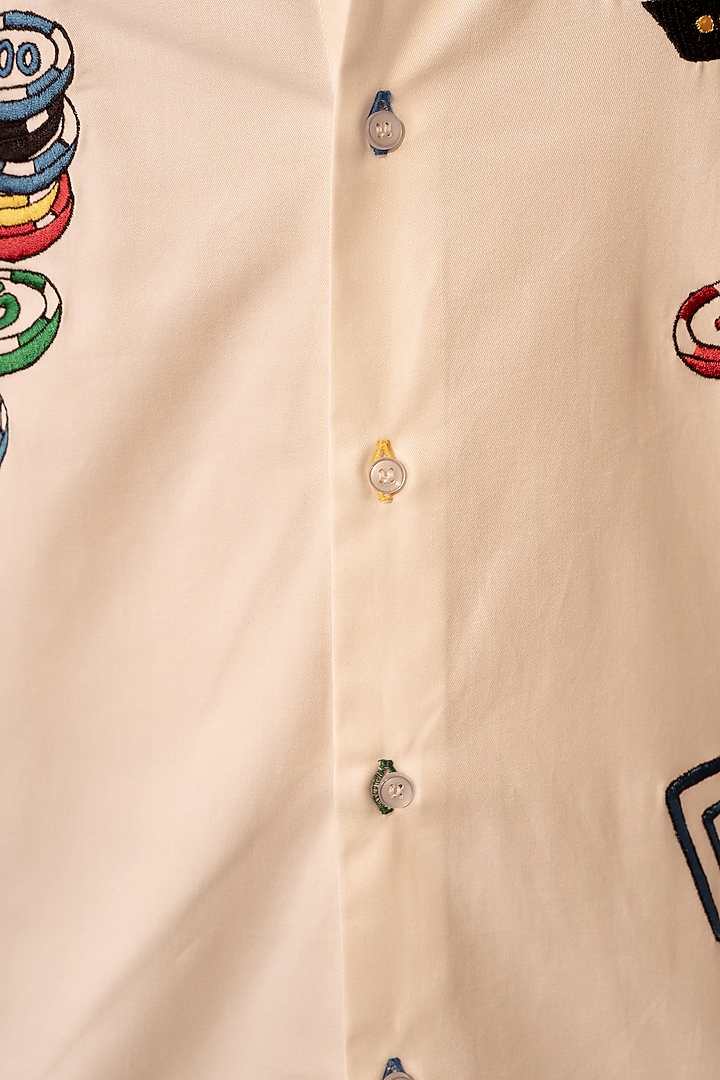 White Twill Machine Work Party Wear Shirt by Rohit Doshi at Pernia's Pop Up Shop