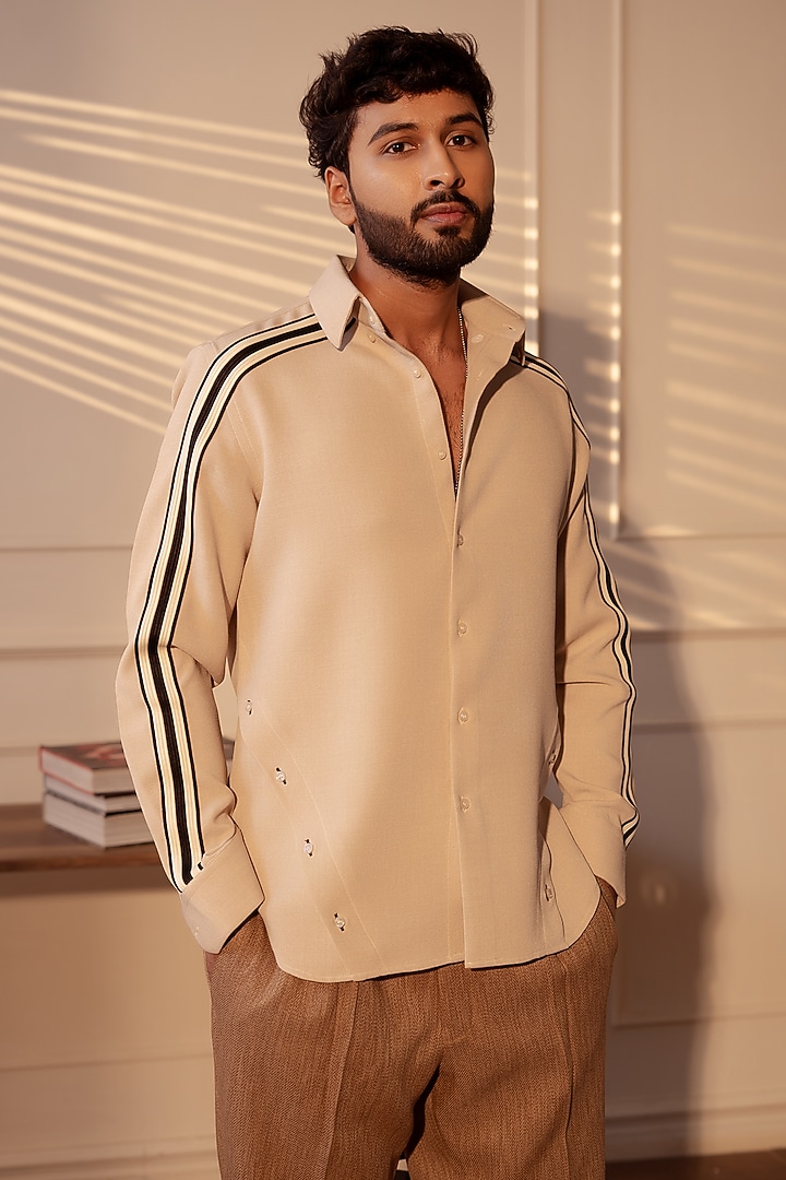 Beige Polyester Twill Party Wear Shirt by Rohit Doshi at Pernia's Pop Up Shop