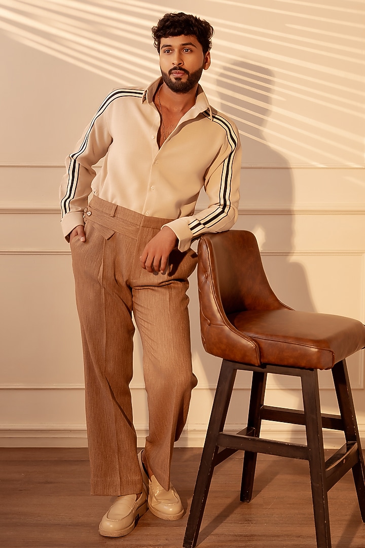Beige Polyester Twill Party Wear Shirt by Rohit Doshi at Pernia's Pop Up Shop