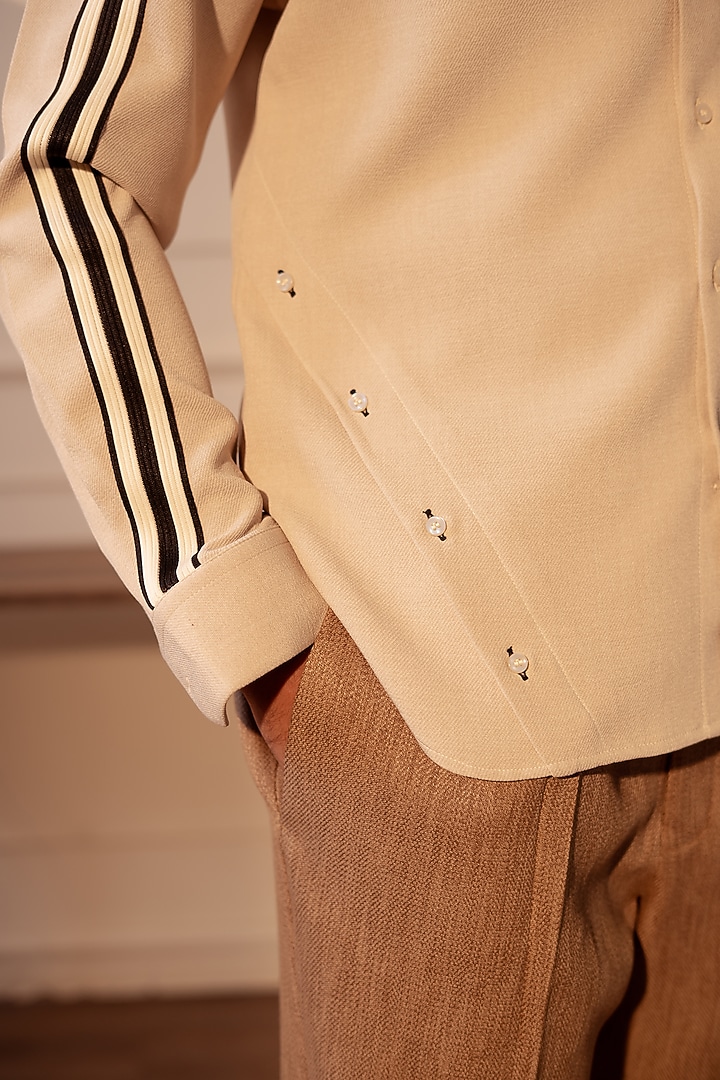 Beige Polyester Twill Party Wear Shirt by Rohit Doshi at Pernia's Pop Up Shop