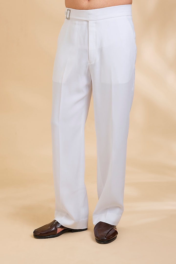 White Cotton Twill Pants by Rohit Doshi at Pernia's Pop Up Shop