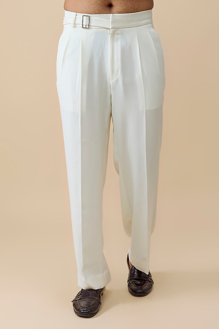 Off-White Polyester Pants by Rohit Doshi at Pernia's Pop Up Shop