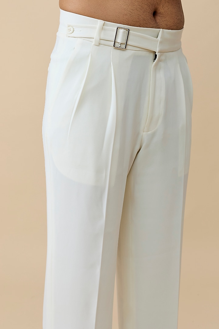 Off-White Polyester Pants by Rohit Doshi at Pernia's Pop Up Shop