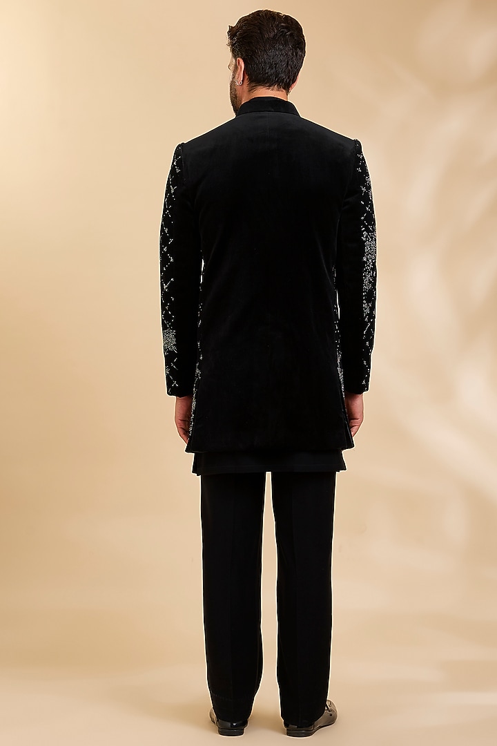 Black Velvet Wedding Indowestern Set by Rohit Doshi at Pernia's Pop Up Shop
