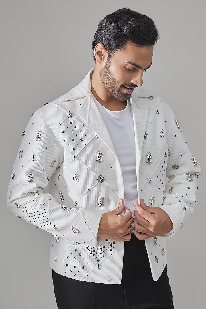 White Premium Blend Jacket by Rohit Doshi at Pernia's Pop Up Shop