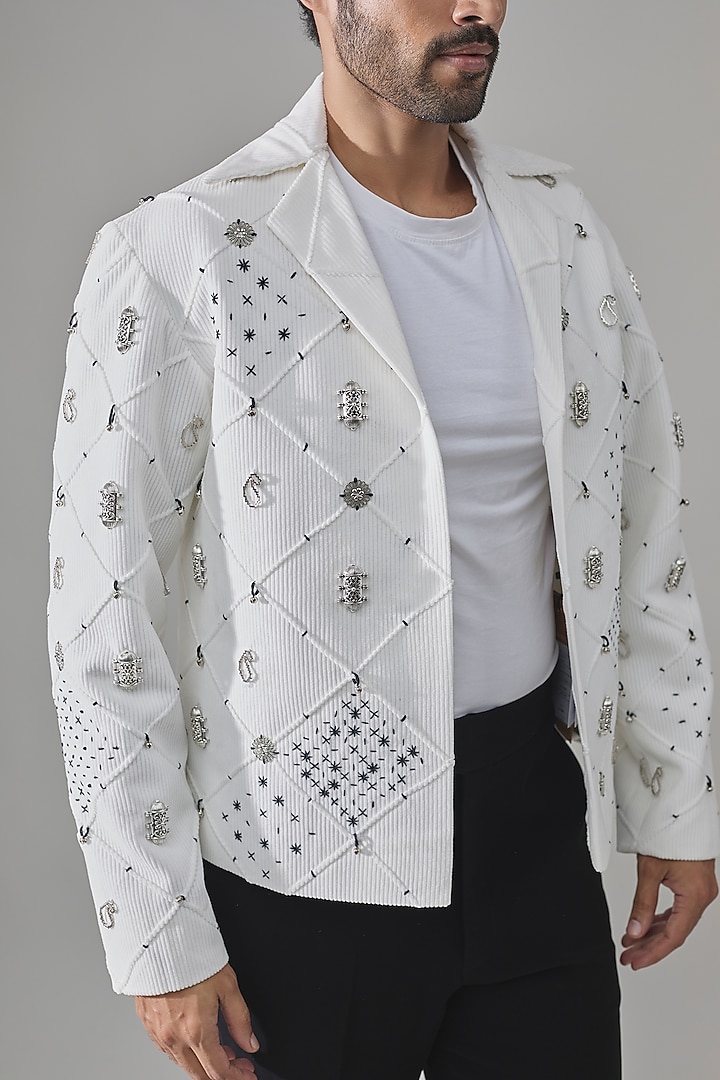 White Premium Blend Jacket by Rohit Doshi at Pernia's Pop Up Shop