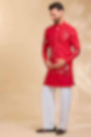 Red Silk Kurta by Rohit Doshi at Pernia's Pop Up Shop