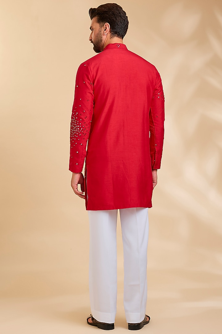 Red Silk Kurta by Rohit Doshi at Pernia's Pop Up Shop