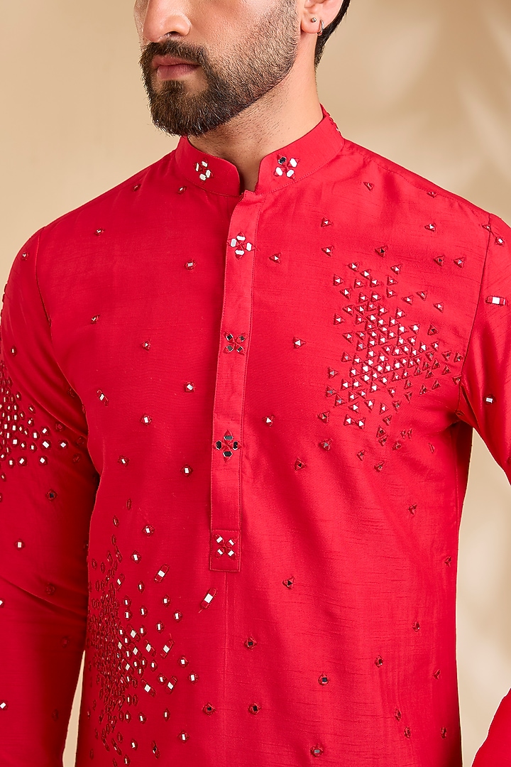 Red Silk Kurta by Rohit Doshi at Pernia's Pop Up Shop