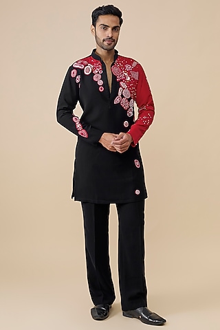 Black & Red Polyester Kurta by rohit doshi