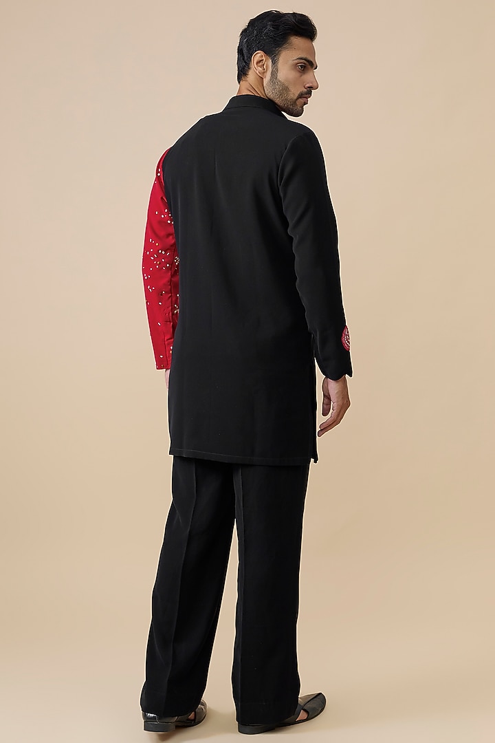 Black & Red Polyester Kurta by Rohit Doshi at Pernia's Pop Up Shop