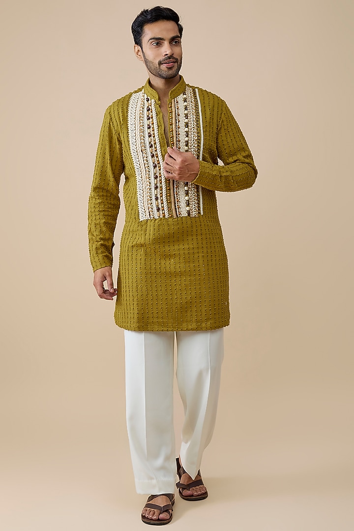 Mustard Yellow Cotton Kurta by Rohit Doshi at Pernia's Pop Up Shop