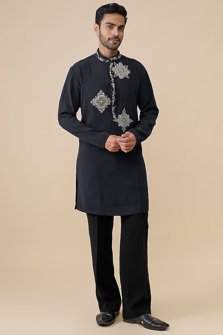 Blue Polyester Kurta by Rohit Doshi at Pernia's Pop Up Shop