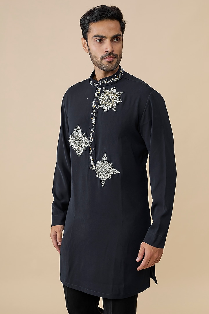 Blue Polyester Kurta by Rohit Doshi at Pernia's Pop Up Shop
