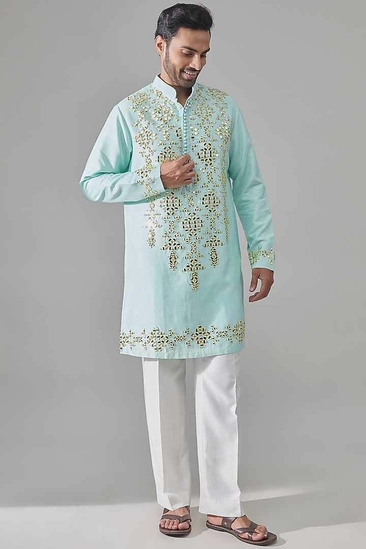 Baby Blue Silk Kurta by Rohit Doshi at Pernia's Pop Up Shop