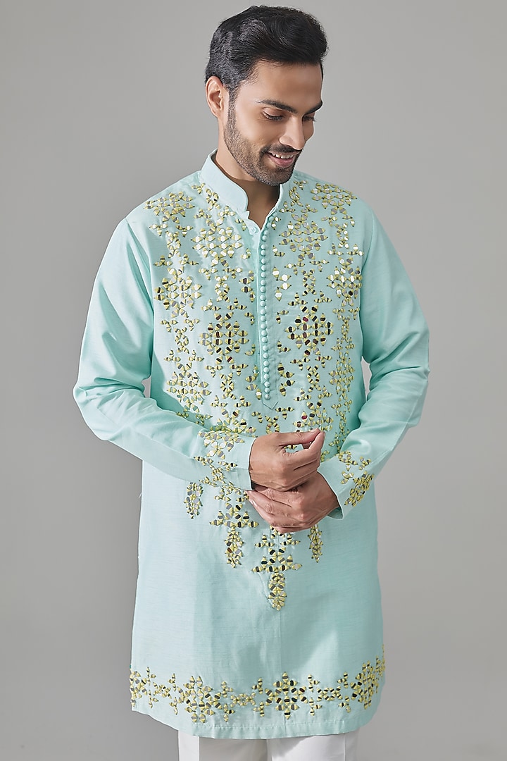Baby Blue Silk Kurta by Rohit Doshi at Pernia's Pop Up Shop
