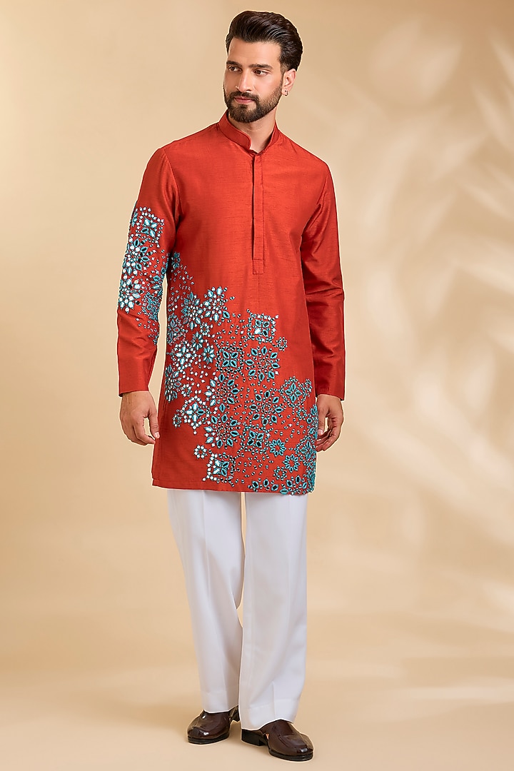 Orange Silk Kurta by Rohit Doshi at Pernia's Pop Up Shop