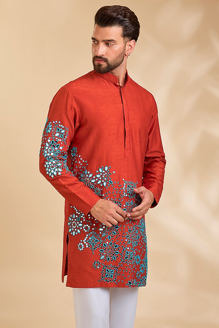 Orange Silk Kurta by Rohit Doshi at Pernia's Pop Up Shop