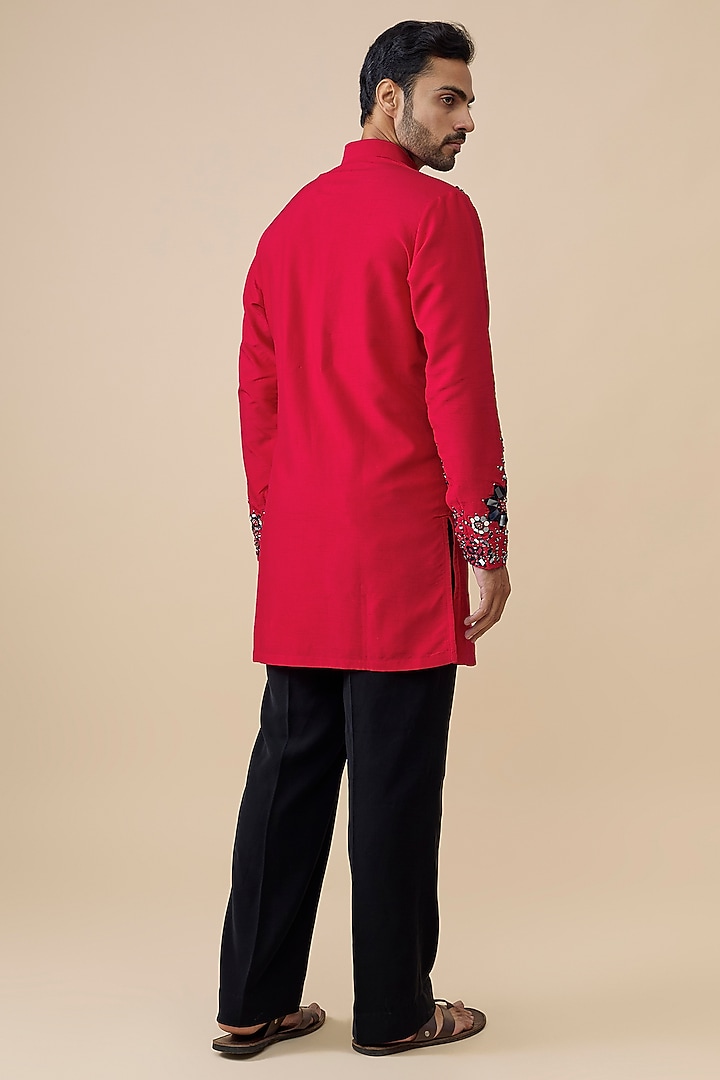 Red Silk Kurta by Rohit Doshi at Pernia's Pop Up Shop