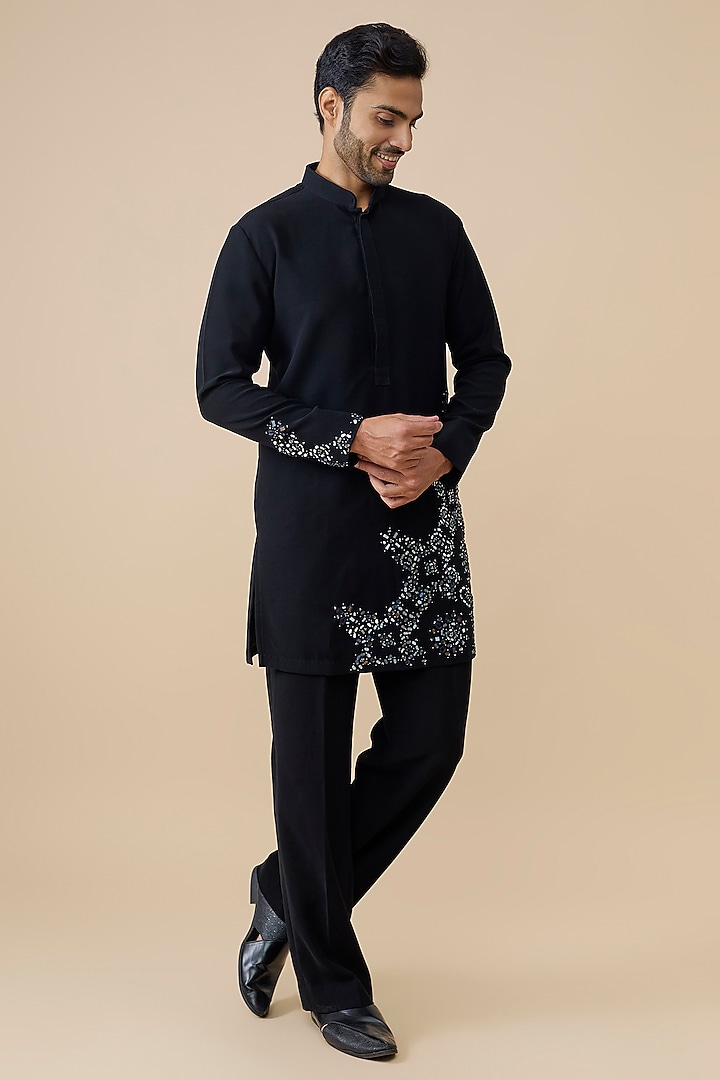 Black Polyester Kurta by Rohit Doshi at Pernia's Pop Up Shop