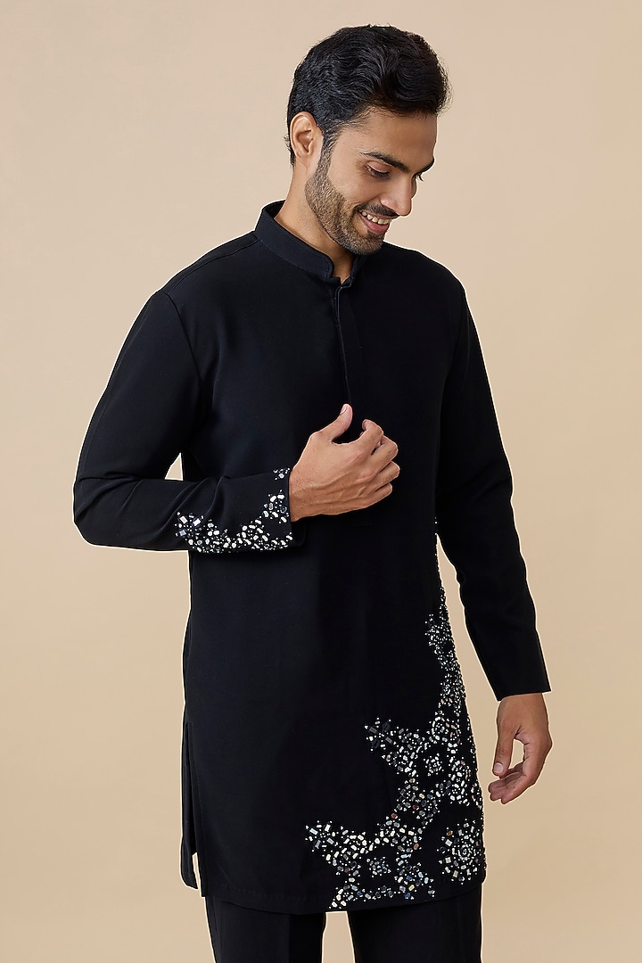 Black Polyester Kurta by Rohit Doshi at Pernia's Pop Up Shop