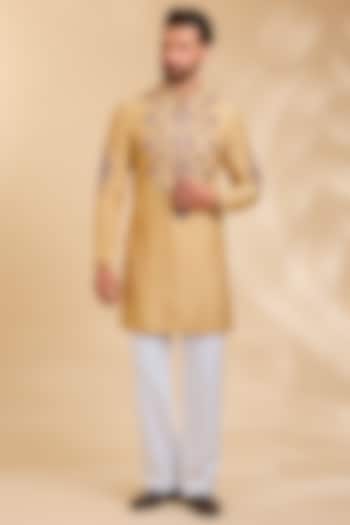Yellow Ochre Silk Kurta by Rohit Doshi at Pernia's Pop Up Shop