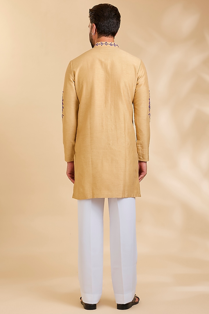 Yellow Ochre Silk Kurta by Rohit Doshi at Pernia's Pop Up Shop