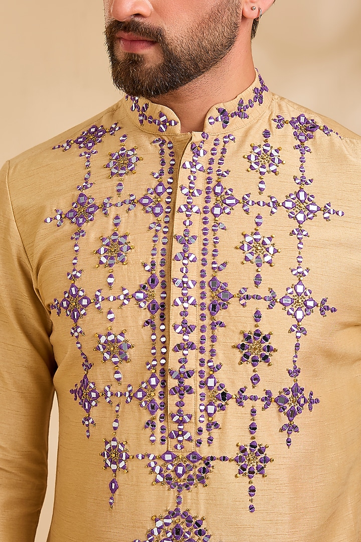 Yellow Ochre Silk Kurta by Rohit Doshi at Pernia's Pop Up Shop