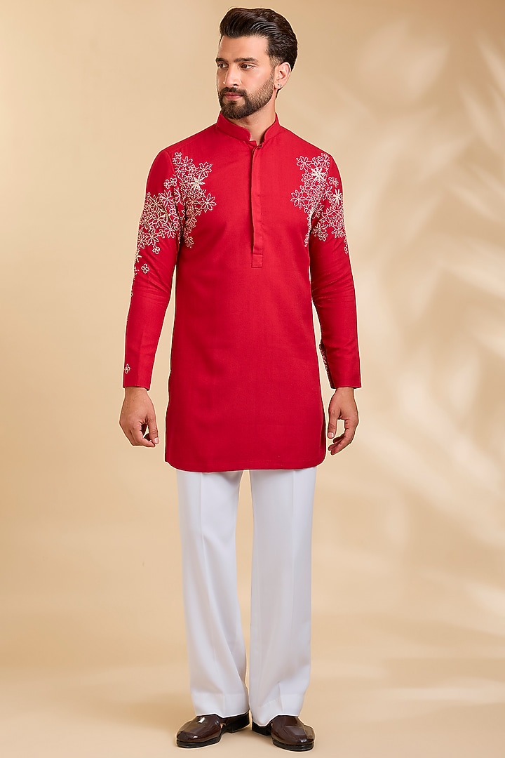 Red Cotton Kurta by Rohit Doshi at Pernia's Pop Up Shop