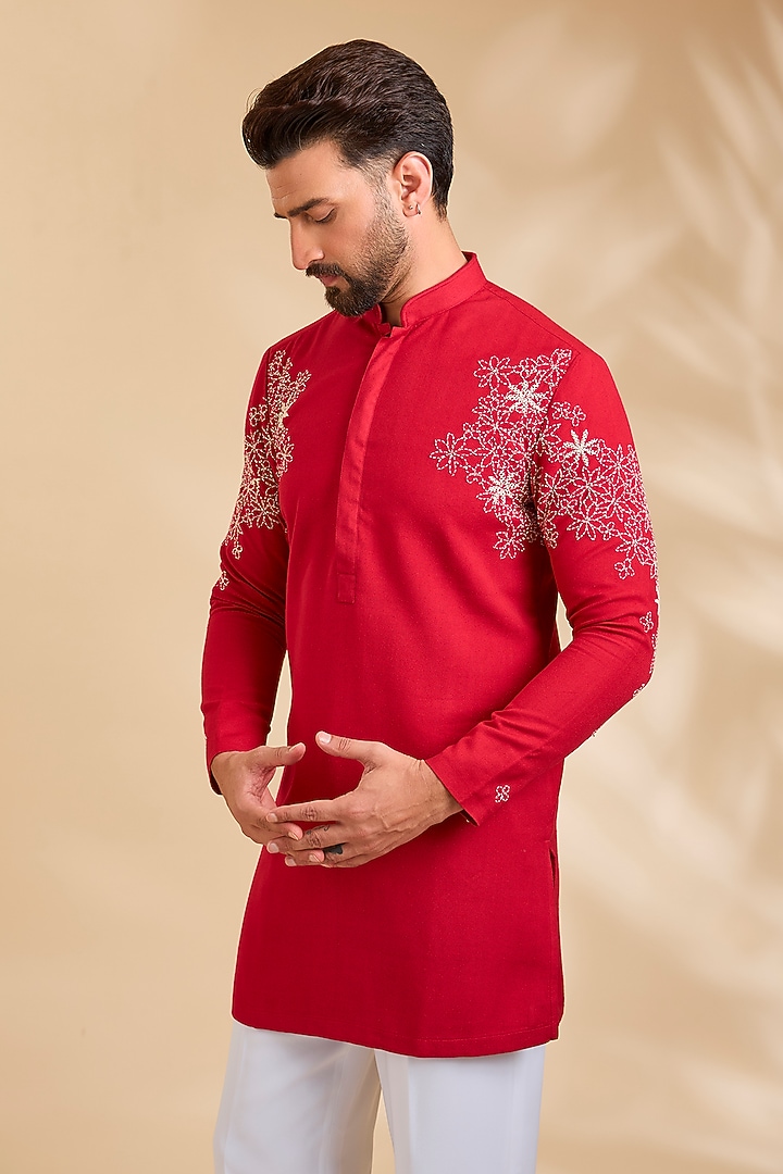 Red Cotton Kurta by Rohit Doshi at Pernia's Pop Up Shop