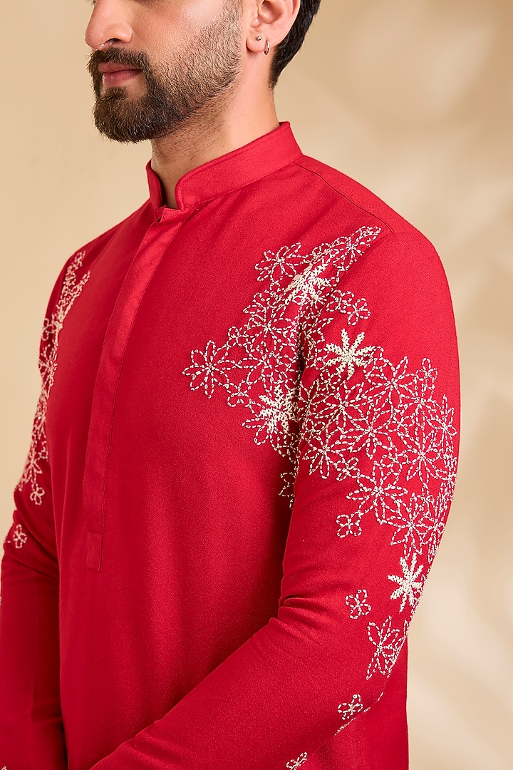 Red Cotton Kurta by Rohit Doshi at Pernia's Pop Up Shop