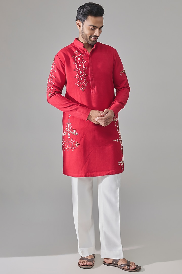 Red Cotton Kurta by Rohit Doshi at Pernia's Pop Up Shop