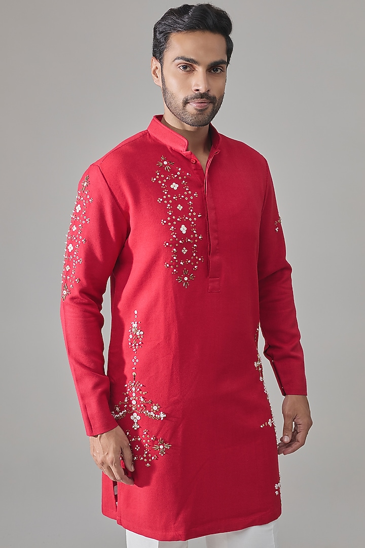 Red Cotton Kurta by Rohit Doshi at Pernia's Pop Up Shop