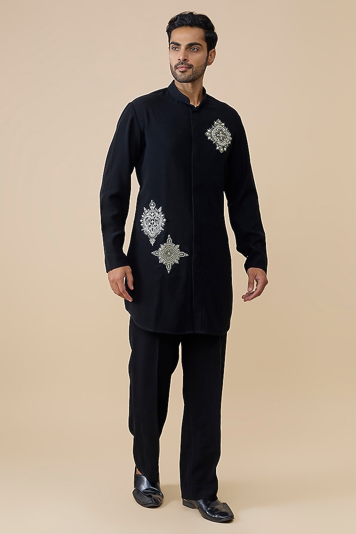 Black Polyester Kurta by Rohit Doshi at Pernia's Pop Up Shop