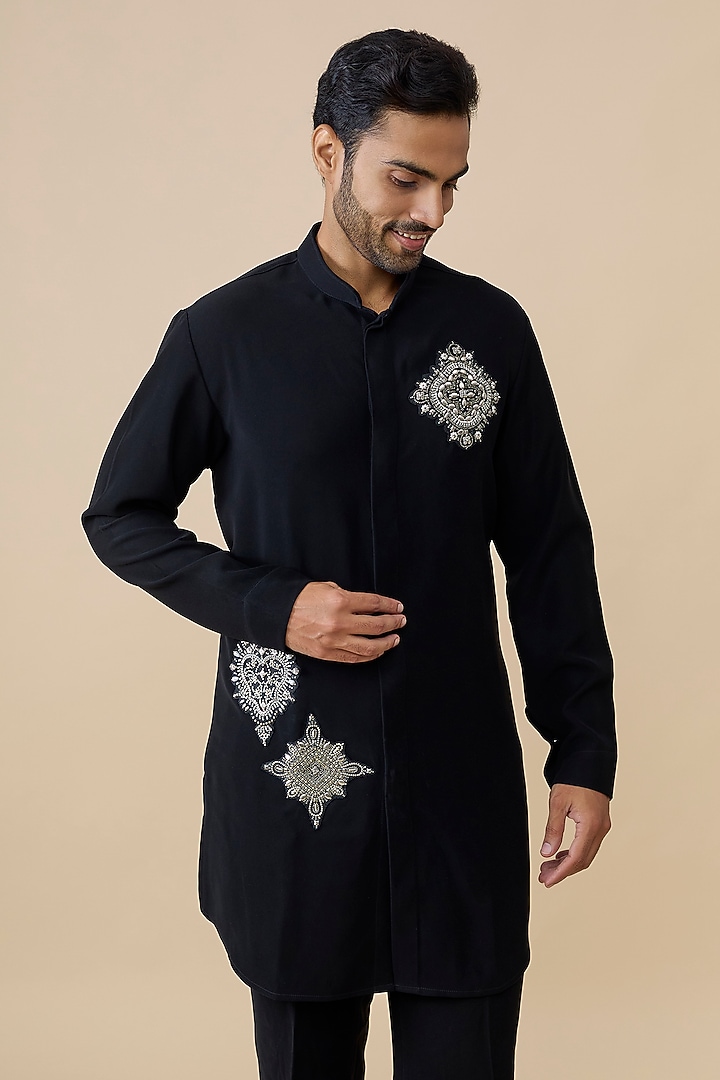 Black Polyester Kurta by Rohit Doshi at Pernia's Pop Up Shop