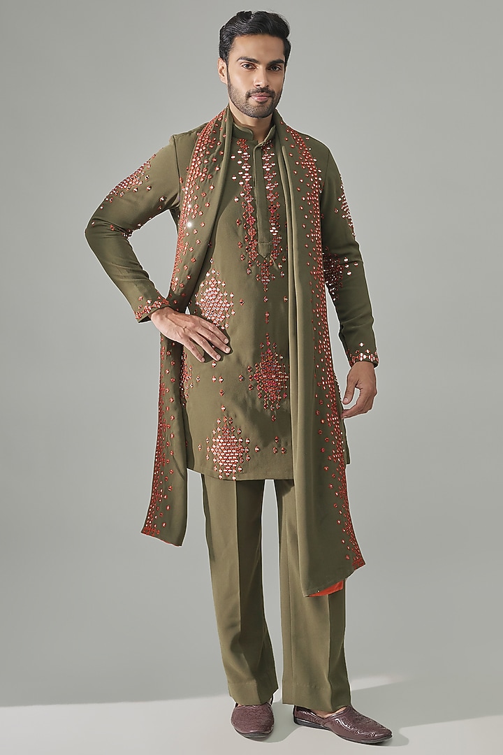 Sage Green Premium Blend Kurta Set by Rohit Doshi at Pernia's Pop Up Shop