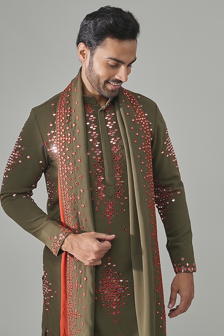 Sage Green Premium Blend Kurta Set by Rohit Doshi at Pernia's Pop Up Shop