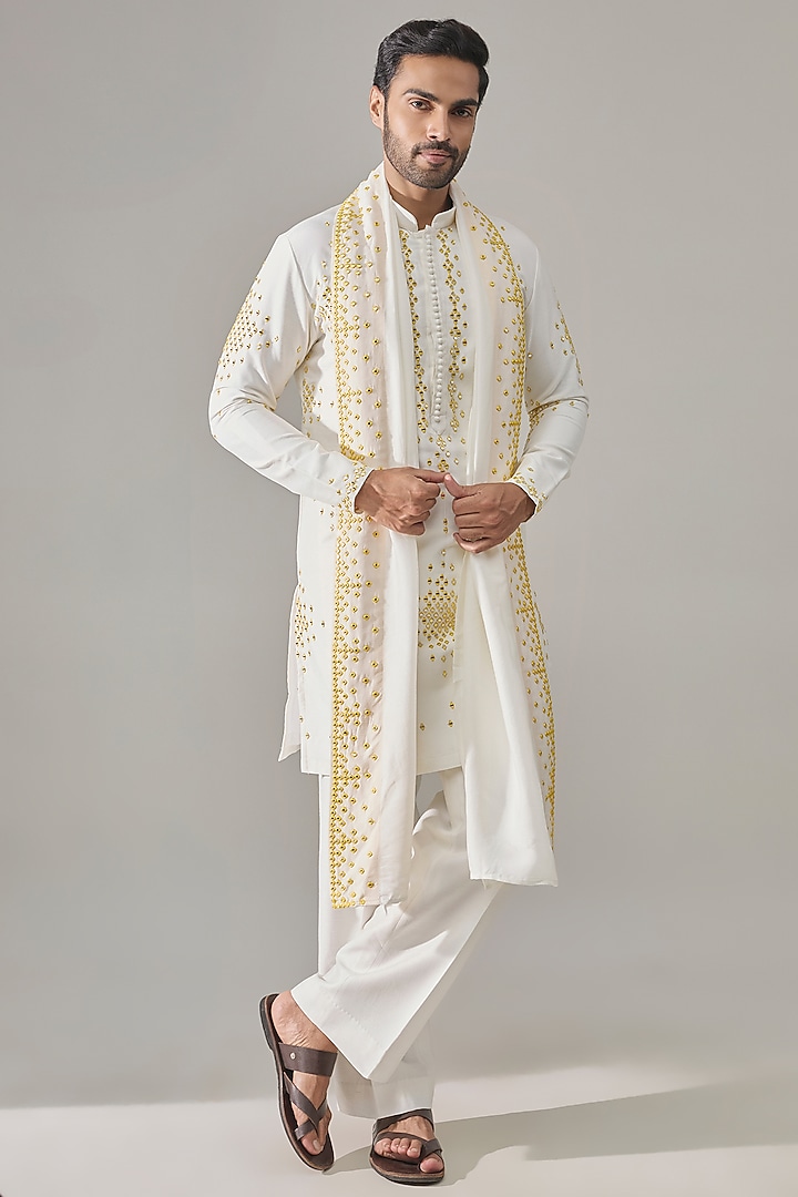 White Silk Kurta Set by Rohit Doshi at Pernia's Pop Up Shop