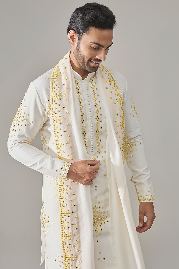 White Silk Kurta Set by Rohit Doshi at Pernia's Pop Up Shop