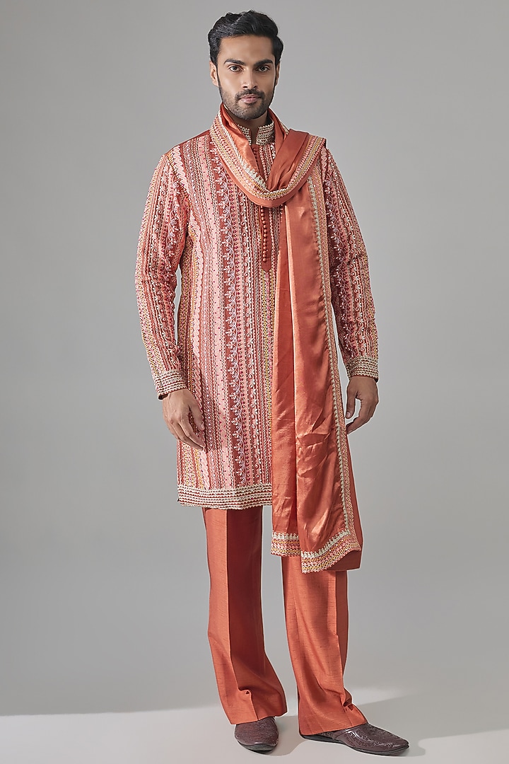 Rust Silk Kurta Set by Rohit Doshi at Pernia's Pop Up Shop