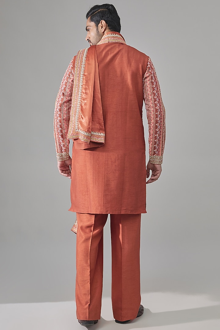 Rust Silk Kurta Set by Rohit Doshi at Pernia's Pop Up Shop