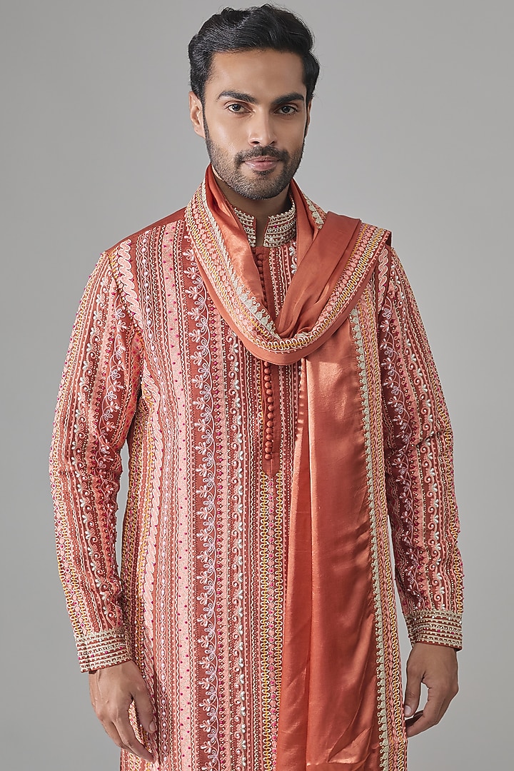 Rust Silk Kurta Set by Rohit Doshi at Pernia's Pop Up Shop